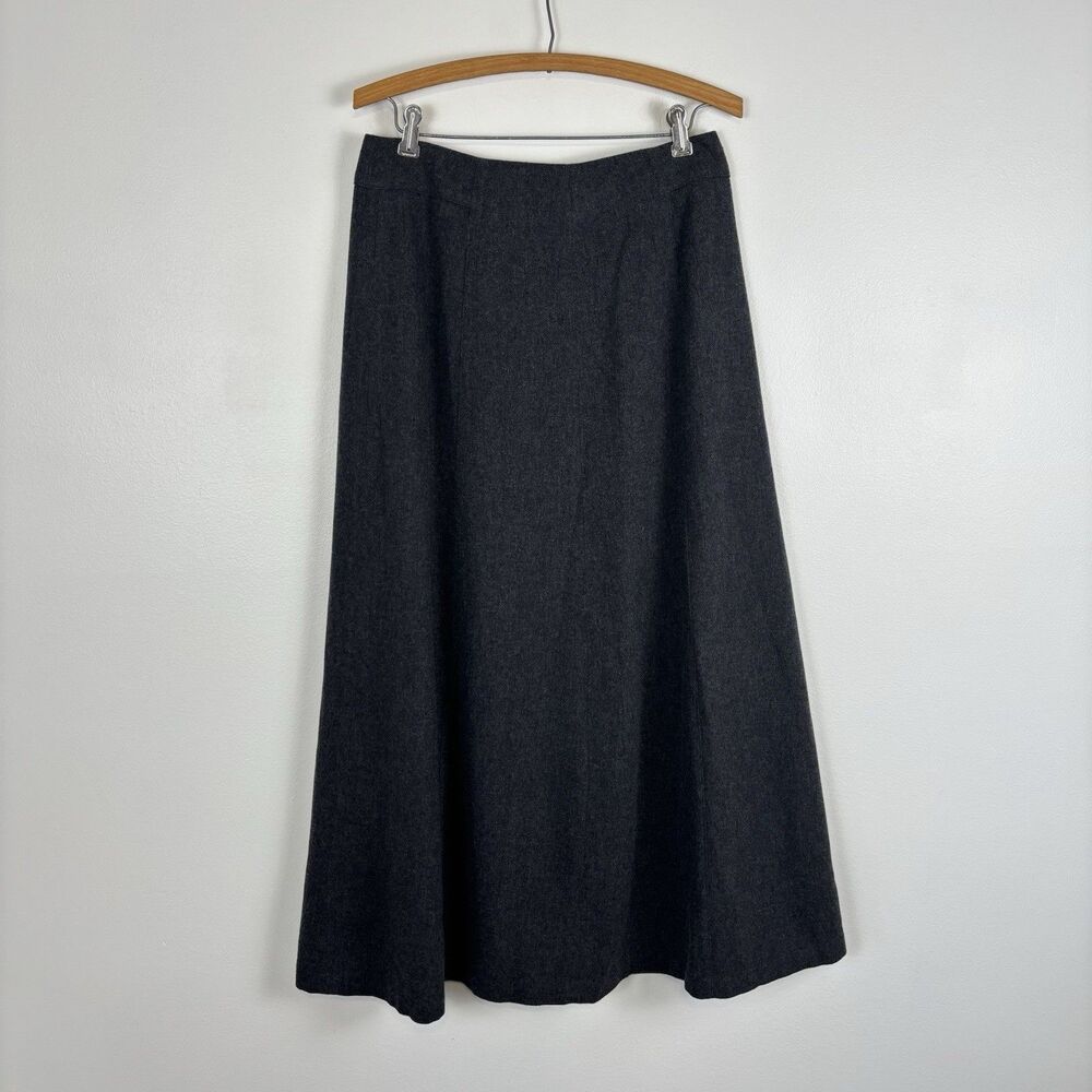 Eddie Bauer Women's 10 Charcoal Grey Wool Blend Maxi A-Line Skirt Lined Modest